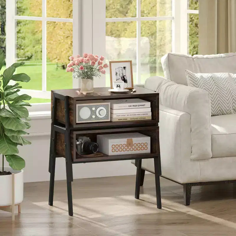 Nightstand Stackable End Tables with Storage Compartment