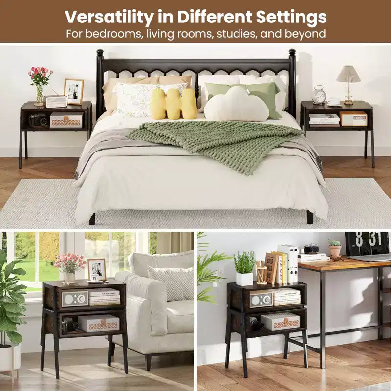 Nightstand Stackable End Tables with Storage Compartment