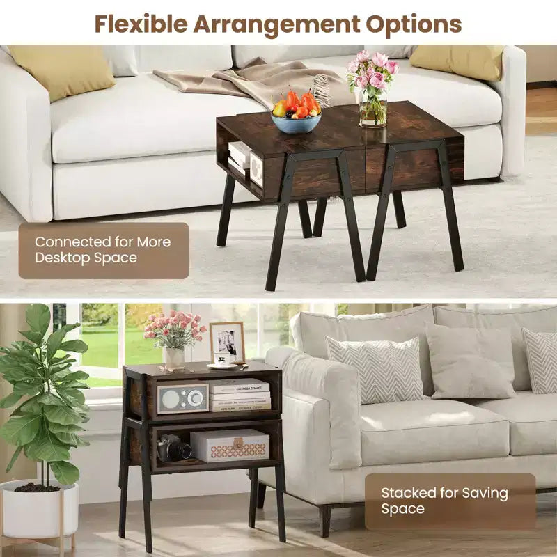 Nightstand Stackable End Tables with Storage Compartment