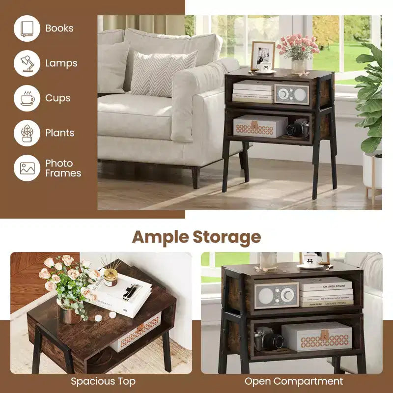 Nightstand Stackable End Tables with Storage Compartment