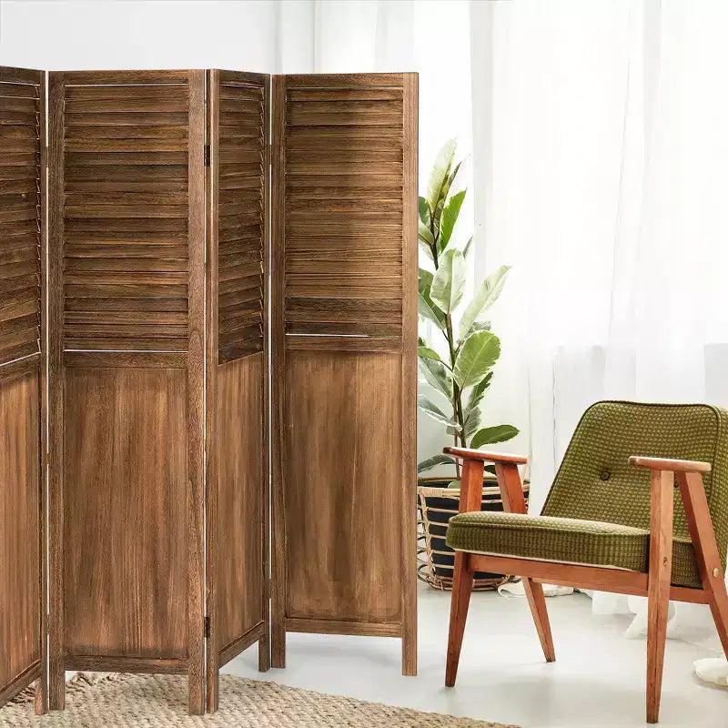 4 Panel Folding Privacy Room Divider Screen Home Furniture 5.6 Ft Tall Brown