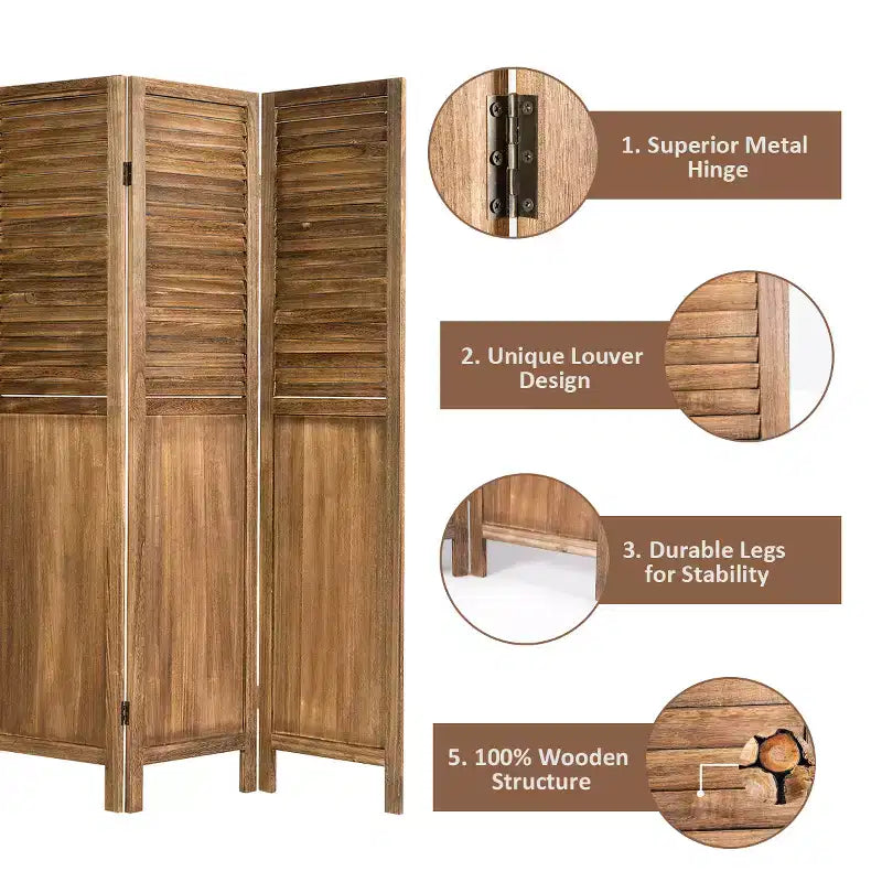4 Panel Folding Privacy Room Divider Screen Home Furniture 5.6 Ft Tall Brown