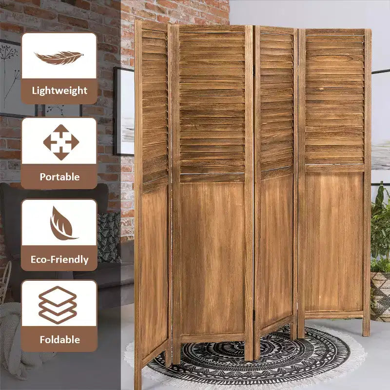 4 Panel Folding Privacy Room Divider Screen Home Furniture 5.6 Ft Tall Brown