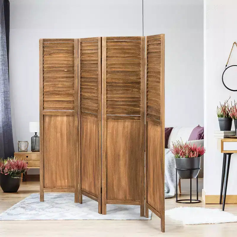 4 Panel Folding Privacy Room Divider Screen Home Furniture 5.6 Ft Tall Brown