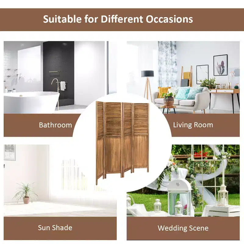 4 Panel Folding Privacy Room Divider Screen Home Furniture 5.6 Ft Tall Brown