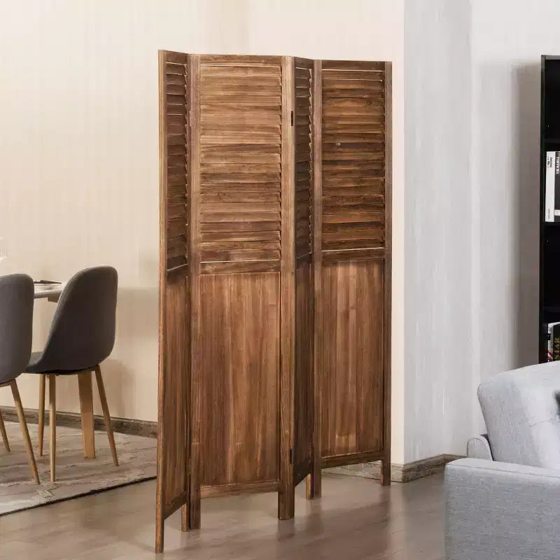4 Panel Folding Privacy Room Divider Screen Home Furniture 5.6 Ft Tall Brown