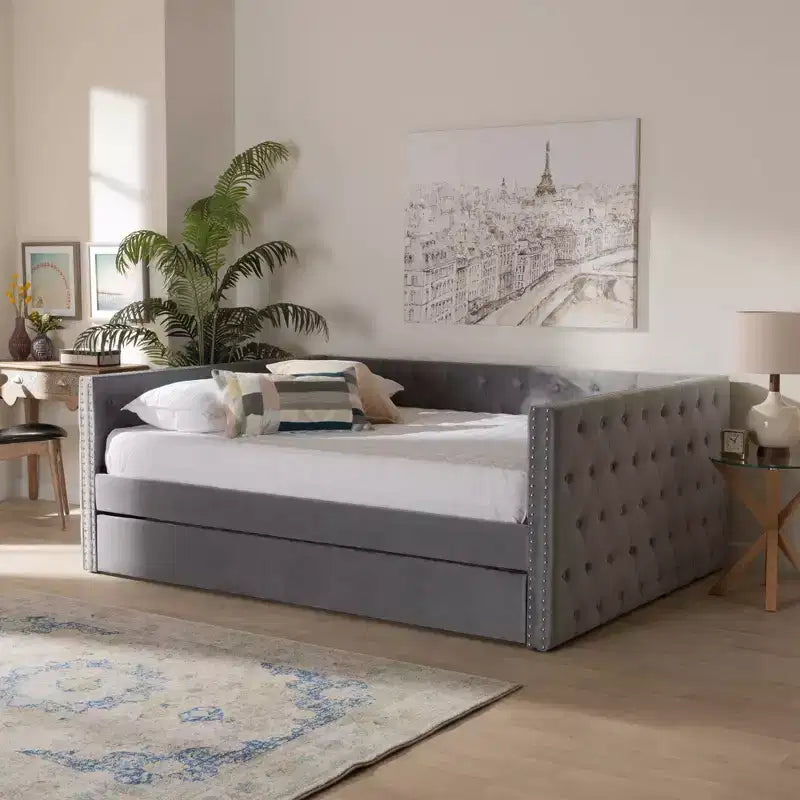 Larkin Velvet Fabric Upholstered Daybed with Trundle