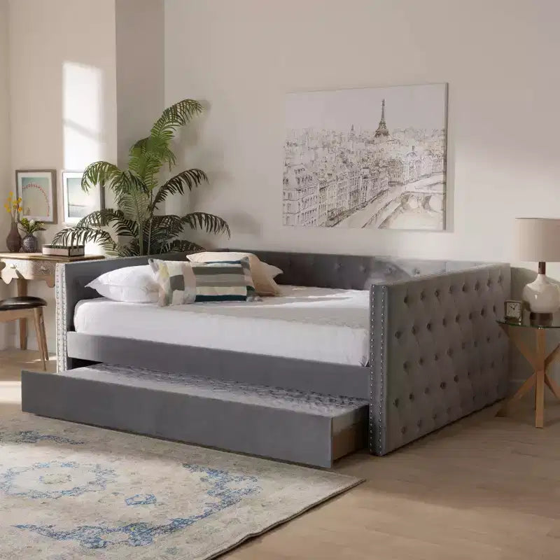 Larkin Velvet Fabric Upholstered Daybed with Trundle
