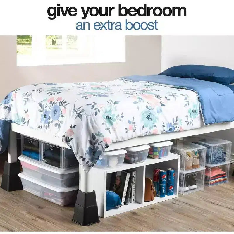 Adjustable Bed Risers - Heavy Duty Furniture Riser in Heights of 8, 5, or 3 Inches for Table risers, Bed Frame Risers in Black