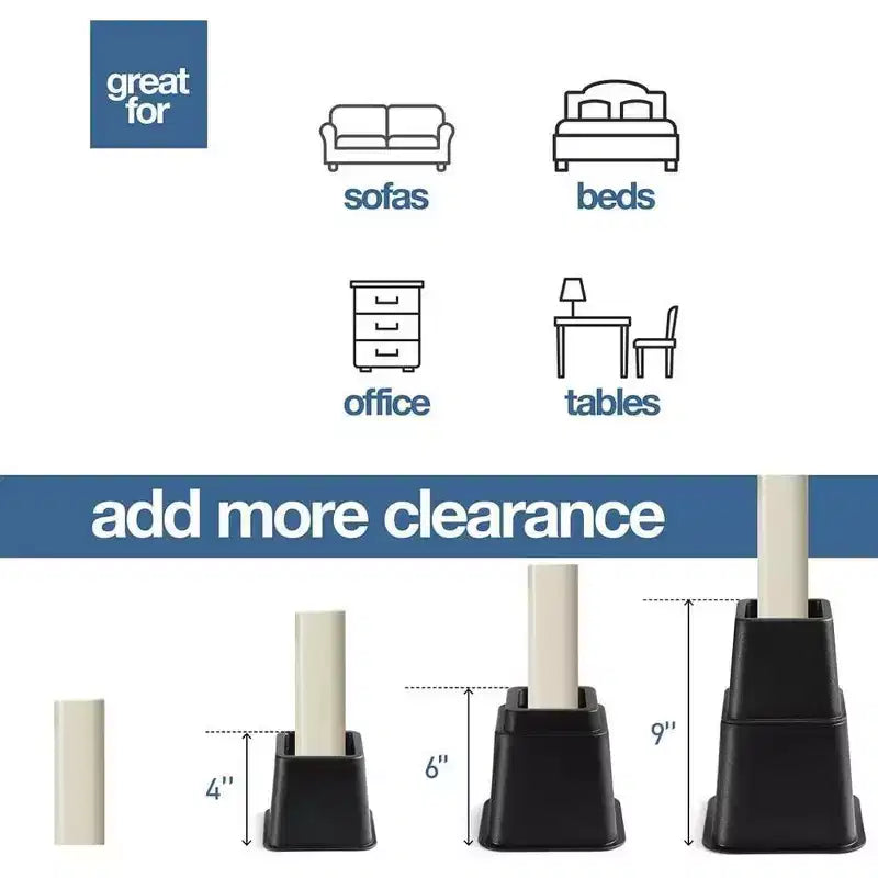 Adjustable Bed Risers - Heavy Duty Furniture Riser in Heights of 8, 5, or 3 Inches for Table risers, Bed Frame Risers in Black