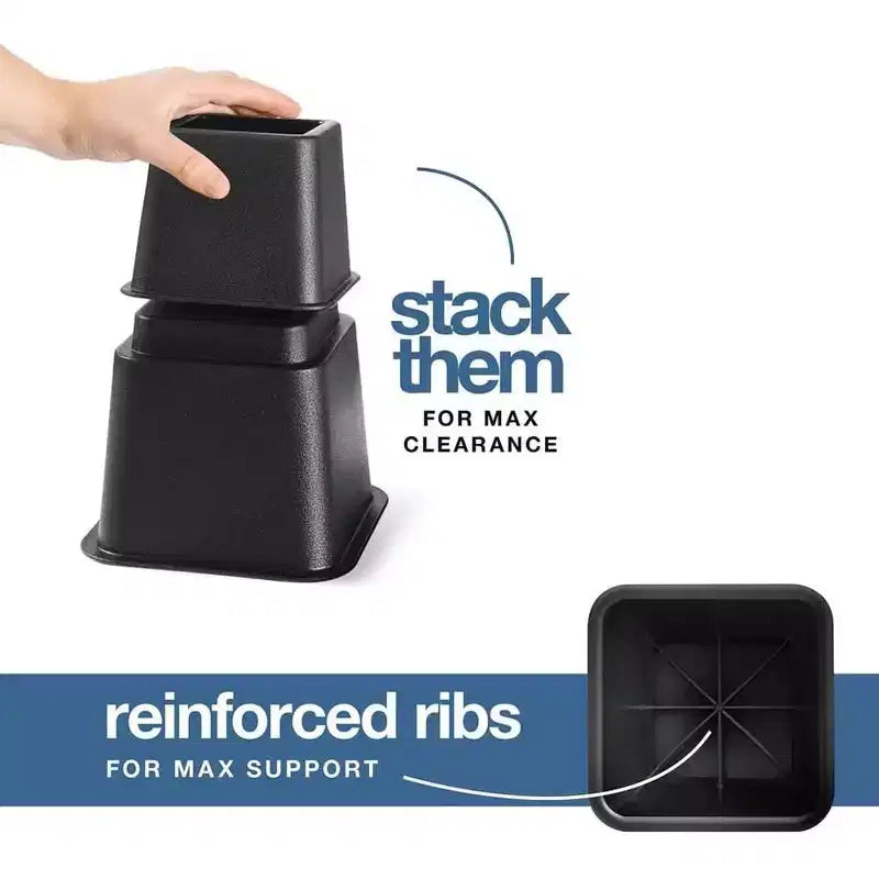 Adjustable Bed Risers - Heavy Duty Furniture Riser in Heights of 8, 5, or 3 Inches for Table risers, Bed Frame Risers in Black