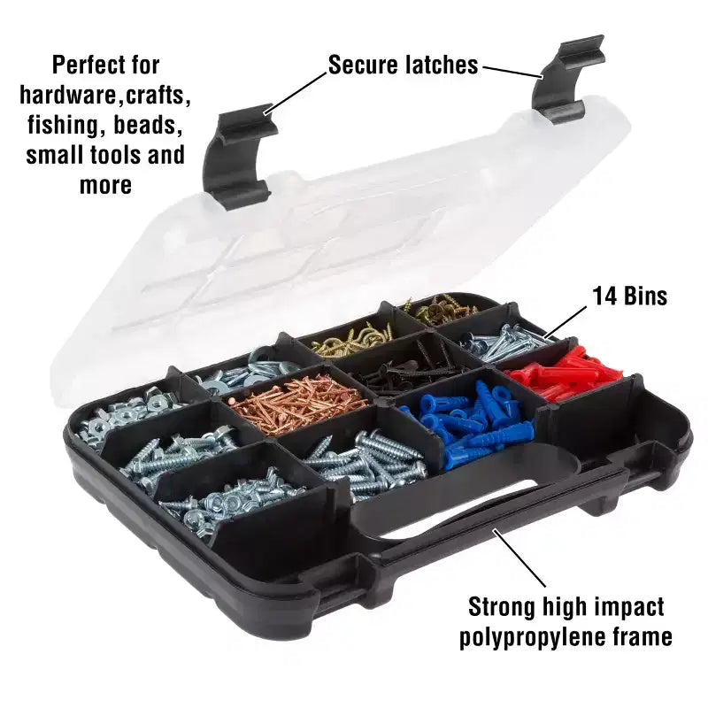 Portable Storage Case With Locks and 14 Compartments
